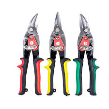 Metal Snips Left/Right/Straight – Aviation Tin Snips Set for Cutting Sheet Metal, Ducting and Roofing, Colour-Coded Handles for Easy Selection